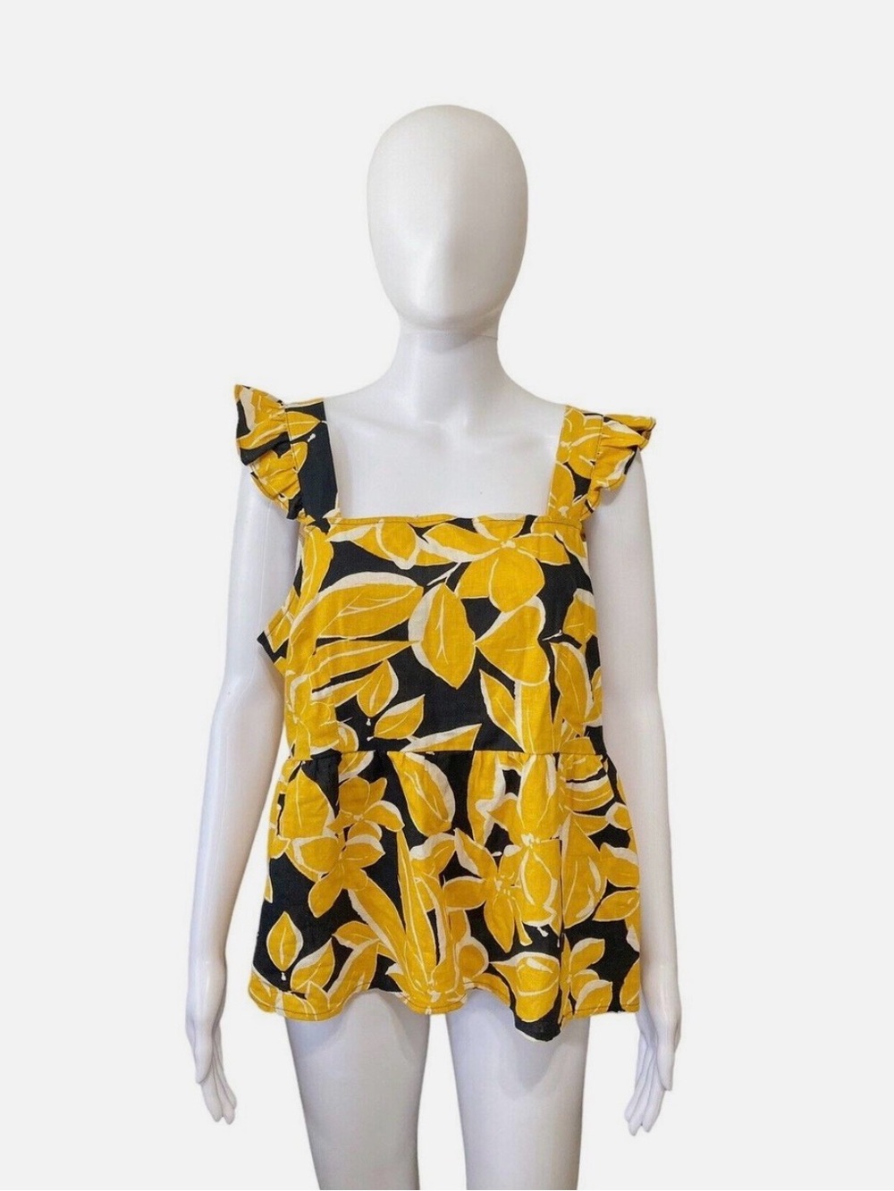 Who What Wear Linen Yellow Floral Tank Top